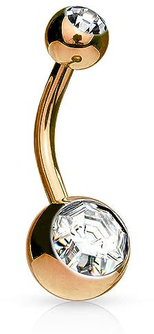 JEWEL BARREL Belly Button Bars with Crystal Balls Navel Ring Piercing Body Jewellery Surgical Steel 14 Gauge (Rose Gold)