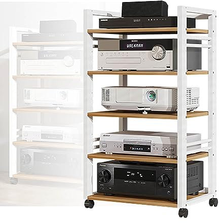 YCOVSFP Mobiler 5-stufiger Ständer for Medienplayer, CD-DVD-Regal, Verstellbarer Audio-/Video-Medienschrank Aus Holz for Zuhause/Büro/Audio-Video/DJ/Theater