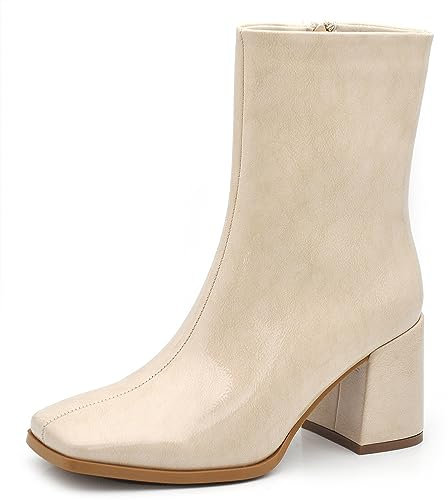 IF Fashion Scarpe da Donna Stivali Stivaletti Tronchetti Tacco Grosso Lucidi Punta Quadrata XG111 beige N.39