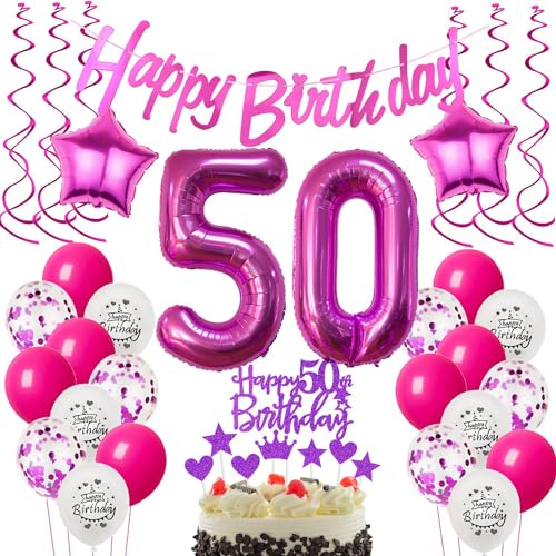 Deko 50. Geburtstag Frauen luftballons 50 Geburtstag Deko Geschenk für 50. Frauen rosa 50. Tortendeko 50 Frau Geburtstagsdeko 50 jahre Frau dekoration rosa