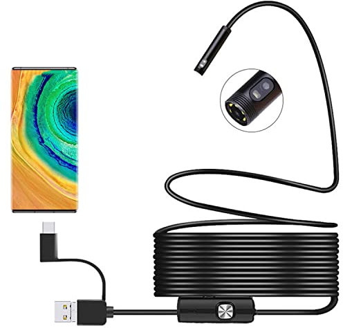 WLDOCA 3-in-1-USB-Dual-Kamera-Endoskop-Inspektion 8-mm-Kamera Endoskop-Inspektion Schlangenkamera IP67 wasserdicht 1 m–10 m für USB/Micro-USB/Typ C/Android-Telefon/Windows/PC,1m,B