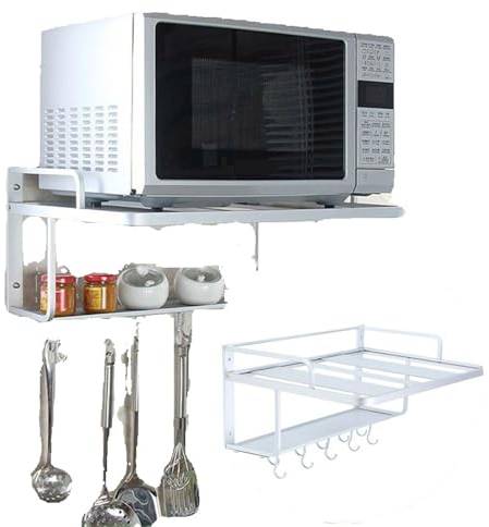 Soporte de Pared para Microondas Soporte de montaje en microondas Marco de soporte Aluminio 2 capas Estante Estante Microondas Horno Montaje en pared Organizador de cocina. Soporte Microondas Pared
