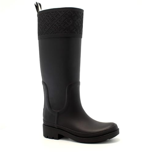 Tommy Hilfiger Donna Stivali in Gomma Rubber Long Boot Impermeabili, Nero (Black), 39