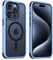 MobNano Hybrid Clear Magnetic iPhone 15 Pro Max Case, [Wireless Charging + MagSafe Support] Silicone Shockproof Bumper hard Transparent Outdoor Football Phone 15 Pro Max Cover - Light Blue/Black