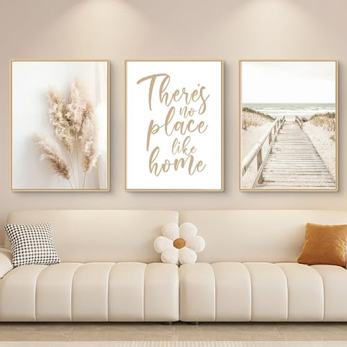 Trayosin 3-teiliges Poster Set,Moderne Boho Pampasgras Bilder Wohnzimmer Deko Schlafzimmer Wandbilder Beige Kunst Bild ohne Rahmen Kunstdruck Leinwandbild (B,50x70cm)