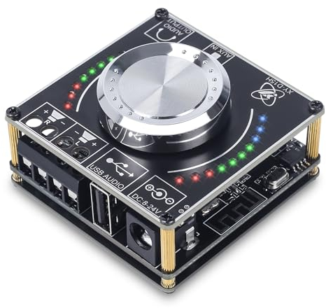 DONGKER Bluetooth 5.1 Verstärkerplatine mit Rhythmus Licht DC 8-24V 2x15W HiFi 2.0 Stereo Audio Empfänger Leistungsverstärker Modul mit AUX/Bluetooth/U-Disk, Fernbedienung App Heimlautsprecher
