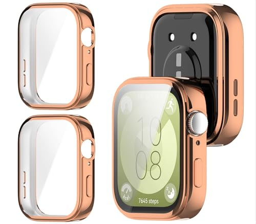 GIOPUEY [2 Pack Funda para Huawei Watch Fit 3, TPU morbido, Resistente agli urti, Huawei Watch Fit 3 Case - Rose Gold+Rose Gold