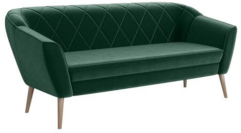 MEBLINI Mini Sofa 3-Sitzer für Wohnzimmer - Mini Lounge für DREI Personen - Küchensofa - Sofa Klein - Gisela - 3 - Grün Samt