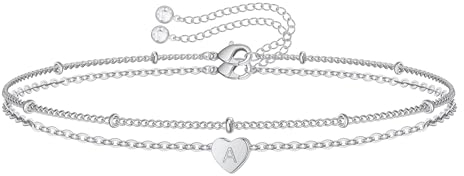 TINGN Herz Armband Damen Mädchen Silber, 14K Weißgold Vergoldet Layered Armband mit Buchstaben A Silber Armbänder Personalisiertes Armkette Damen Mädchen Geburtstag Geschenke für Frauen Mädchen