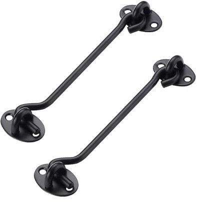 Cabin Hook and Eye Latch, 2 Pcs Stainless Steel Heavy Duty Gate Hook Latch Lock for Door, Garage, Shed, Window, Black (6Inch)