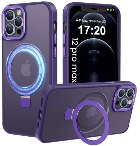 PuyaTeya Magnetic Stand for iPhone 12 pro max Case, Compatible with Mag-Safe, Military Drop Protection, Anti-scratch/fingerprint Translucent Matte iPhone 12 pro max Phone Case(Purple)