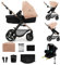 Kinderkraft MOOV2 AIR Pram 4 in 1 Set, with Infant Car Seat with Isofix Base Mink PRO I-Size, Travel System, Baby Pushchair, Buggy, Foldable, for Newborn, from Birth to 22 kg, EVA Wheels, Beige
