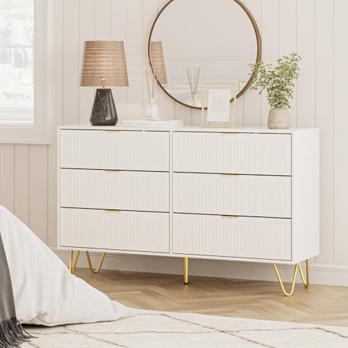 HEYZOEY Kommode weiß mit 6 Schubladen, 120x34x73cm, Große Komodenschrank mit Schubladen, Schubladenschrank Flur Sideboard für Schlafzimmer,Wohnzimmer,Schrank,Eingang,weiß