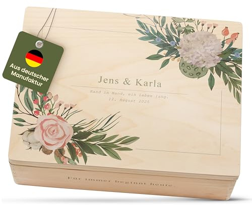 Amari ® Personalisierte Erinnerungsbox aus Holz | Ewiges Bouquet (001.12) | Individuelles Hochzeitsgeschenk Erinnerung Hochzeit Personalisiertes Holzkiste
