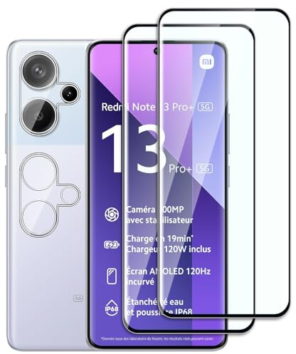 Dlxiks Protector de Pantalla para Xiaomi Redmi Note 13 Pro Plus,2 Cristal Vidrio Templado con 2 Protector de Lente de Cámara, Dureza 9H, fácil instalación, Sin Burbujas, Antiarañazos, HD Transparente