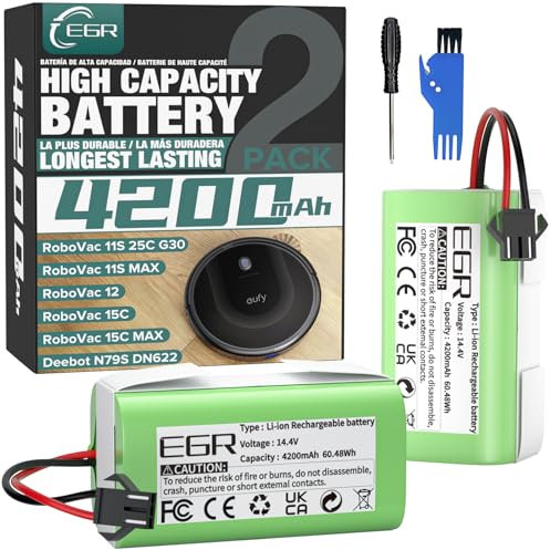 2 Pack 4200mAh Replacement Battery Compatible with eufy Robovac 11 11C 11S PLUS 11S MAX 12 15C 15C MAX 15T 25C 30C G10 Hybrid G30 Edge R500 R450 & Ecovacs Deebot N79 N79S N95 DN622 661, 2 Pack