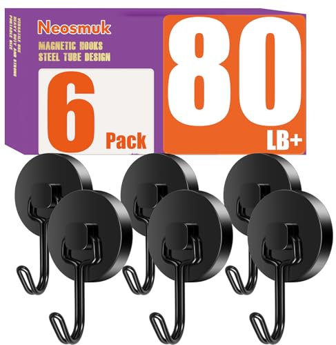 Neosmuk Swing Magnetic Hooks for Cruise Cabins – Heavy Duty 80lb Strong Magnet Hooks, Cruise Essentials for Ship, Fridge, Wall, Ceiling, Door, Hanging and Decorations (Pack of 6, Black)