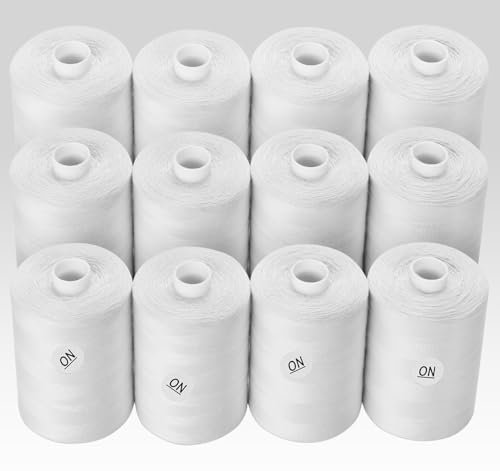 12 pezzi di filato per cucito, 1000 yard, filo da cucito bianco, per macchina da cucire, per macchina da cucire, cucito a mano
