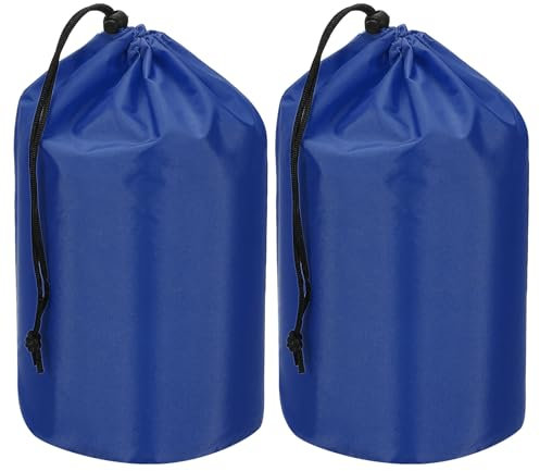 PATIKIL Stuff Sack, 2 Pcs 5 x 10 Inch Waterproof Outdoor Storage Sack Portable Drawstring Dust Flap Bag Lightweight Sleeping Bag for Camping Hiking Travel, Navy Blue