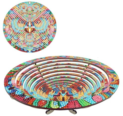 Lebartm DIY Diamant hölzerne Snack Lagerung Tablett Diamant Kunst Malerei Mandala Süßigkeiten Teller Einziehbar mit Ständer Runde handgemachte Servierplatte Set Gemüse Brot Küche Haus-Eule