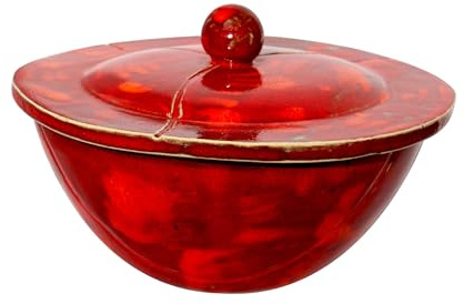 WACHSFRESSER Outdoor handgefertigte Keramik rot-orange mit Deckel | Getöpferter Kerzenfresser zum Schmelzen von Kerzen- und Wachsresten, mit nicht brennbarem Glasfaser-Dauerdocht