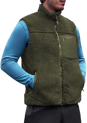Gilet polaire sans manches pour hommes avec col montant, polaire lourde de 550 g, coupe-vent et gilet d’extérieur chauffant pour l’escalade, la randonnée, le camping, les voyages, avec poches zippées