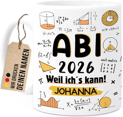Tassenliebling® Abitur Tasse personalisiert - Bestandene Prüfung Geschenke - Matura Abi 2026 Geschenk - Abschluss Geschenk Schüler - Mathe Tasse - 330ml Keramik - Varation 1 - Weiß
