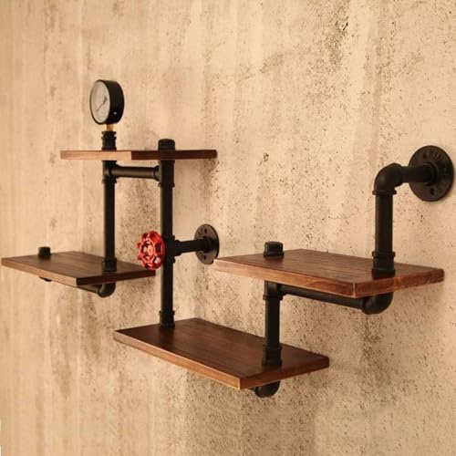 YUJEYHD 4-stöckiges Wandregal aus Holz Industrielle Schweberegale mit Eisenrahmen, Rustikal Organizer für Wohnzimmer, Schlafzimmer und Küche
