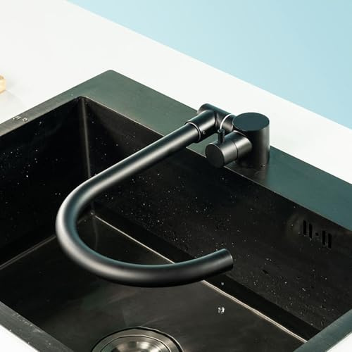 Wasserhahn Küche Klappbar Vorfenster Edelstahl Spülenarmatur Klappbar Schwenkbar Einzelgriff Wasser Kalt und Heiß Water-Schwarz