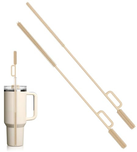 2 In 1 Silikon Strohhalm Bürste Und Becherdeckel Reinigungsbürste, 6mm+9mm Doppelköpfig Strohhalm Reinigungsbürste Kompatibel für Glas Metall Plastik (Hellbraun)