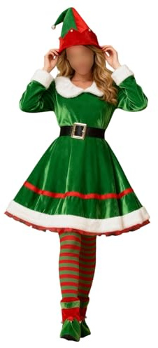 Feclmiyt Women Christmas Elf Costumes Deluxe Santa Helper Costume Set Christmas Tree Theme Adult Elf Outfit For Holiday Party Dress Up