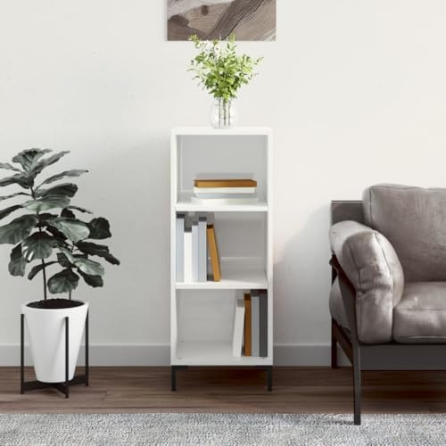 Hoopleep Sideboard Hochglanz-Weiß 34,5x32,5x90 cm, Holzwerkstoff Schrank mit Stauraum, ideal als Kommode für Schlafzimmer und Wohnzimmer Möbel