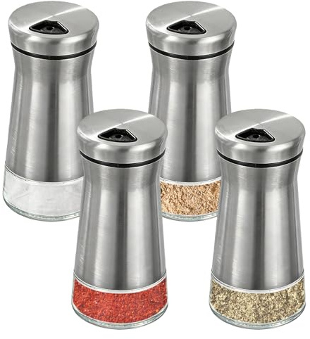 4 Stück Salzstreuer mit Deckel, Salz und Pfefferstreuer, Salzstreuer Groß, | Gewürzstreuer Edelstahl, Einstellbare Löcher für Pfeffer, Salz, Zucker, Gewürze und Andere Würzmittel