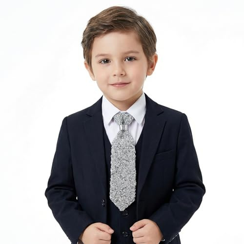 TINAYAUE Cravate paillettes pour costume Enfant (19x5CM) - Accessoire de Cérémonie pour Première Communion, Mariage et Noël, Adaptée pour Fille Garçon 6-15 Ans