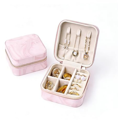 Lrikas Schmuckkästchen Reise Klein, Rosa | Schmuckbox für Damen, Schmuckaufbewahrung mit Stil, Tragbarer Organizer, Für Ohrringe, Halsketten, Ringe, Armbänder