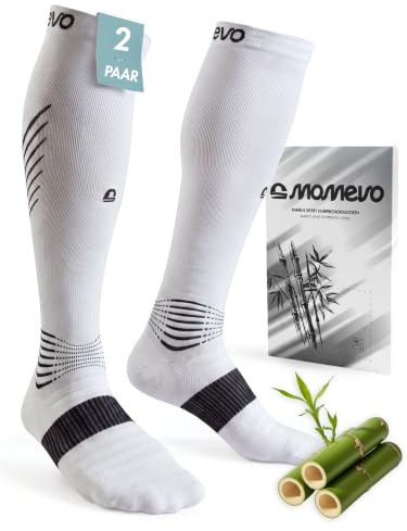 Momevo® Sport Kompressionsstrümpfe aus Bambus [2 Paar] für Damen & Herren | weiche, atmungsaktive Kompressionssocken für Laufen, Fitness & Regeneration