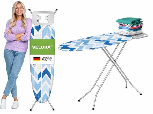 VELORA® Bügelbrett Grau [105 × 30 cm] höhenverstellbar klappbar | Made in Europe | rutschfeste Standfüße | robuster Bügeltisch | Bügeleisenablage | platzsparend