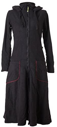 Vishes - Alternative Bekleidung - Langer, warmer Fleece Mantel mit Zipfelkapuze schwarz 36-38