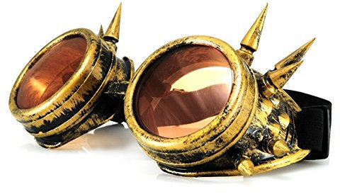 WELDING CYBER GOGGLES Schutzbrille Schweißen Goth cosplay STEAMPUNK COSPLAY GOTH ANTIQUE VICTORIAN WITH SPIKES Includes FREE set Lense Shades UV400 Protection Morefaz(TM) (Gold spikes)
