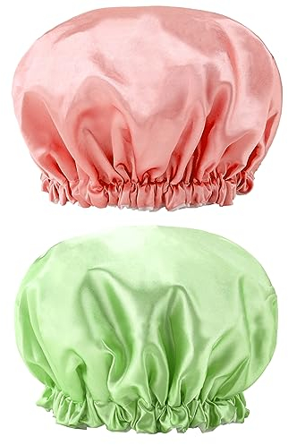 G2PLUS Wasserdichte Duschhaube 2 Stück,Doppelschicht Duschhauben 32CM,Badekappe Elastische Wiederverwendbare Badehüte für Salon,Spa, Hotel,Dusche