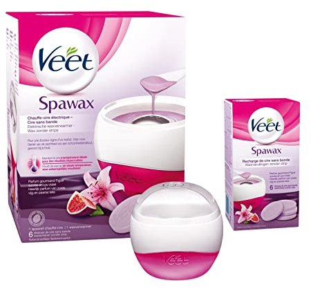 VEET - Lot Spa Wax Chauffe Cire et 12 Recharges Disques Cire Chaude à la Figue Sucrée et au Lys Violet