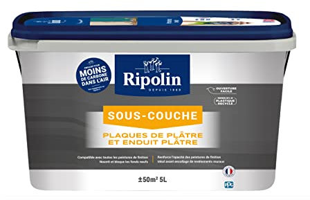 RIPOLIN - Sous-Couche Plaques de Plâtre et Enduit Plâtre - Application facile - Renforce l’adhérence et l'opacité des peintures de finition - Microporeuse et Pénétrante - Mat - 5L - Blanc
