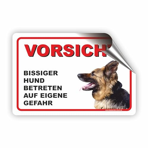 VORSICHT! Bissiger Hund/Betreten auf eigene Gefahr/T-017 (15x10cm Aufkleber)