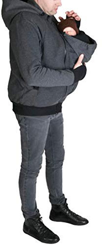 Bestgift Manteau à Capuche Porte-Bebe pour Hommes M Gris Foncé