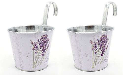 DARO DEKO Metall Hängetopf - Ø 15cm x 13cm Lavendel und Schmetterling 2 Stück