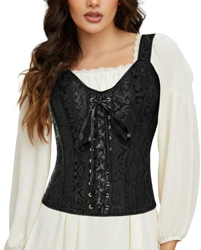SLIMBELLE Korsett sexy Damen Corsage Vintage Vollbrust Bridal Wäsche Gothic Korsage Top Satin Bustier mit Träger Reißverschluss in Schwarz o. Beige S-6XL