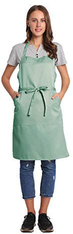 BIGHAS Verstellbare Schürze mit Tasche, Extra Lange Bänder für Damen und Herren, 18 Farben, für Koch, Küche, Zuhause, Restaurant, Cafe, Kochen, Backen, Gartenarbeit (Hauchdünnes Grün)