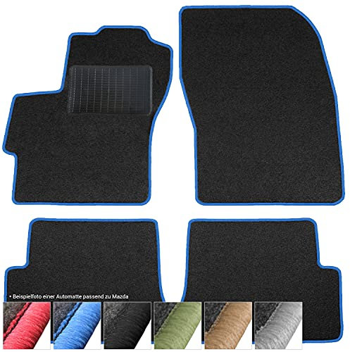 moto-MOLTICO Fußmatten Auto - Velours Autoteppiche passend für Mazda 6 II (2008-2012) - 4-teiliges Set - Schwarze Automatten mit Blauen Ziernähten