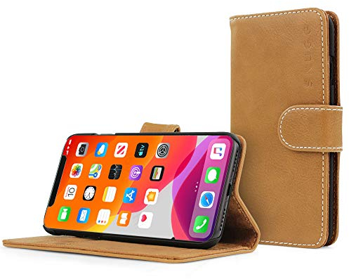Snugg Schutzhülle für iPhone 12 Pro Max (2020) – Etui aus Leder mit Kartenschlitzen und Ständer – Legacy-Kollektion, Flipcase, Handyhülle in Wüstenkamel
