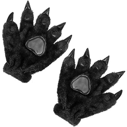 TINAYAUE Cute Halloween Plush Cat Paw Gloves - Dinosaur, Bear, Werewolf Cosplay Props for Men Women - Adults Cartoon Animal Thick Winter Thermal Costume Accessory